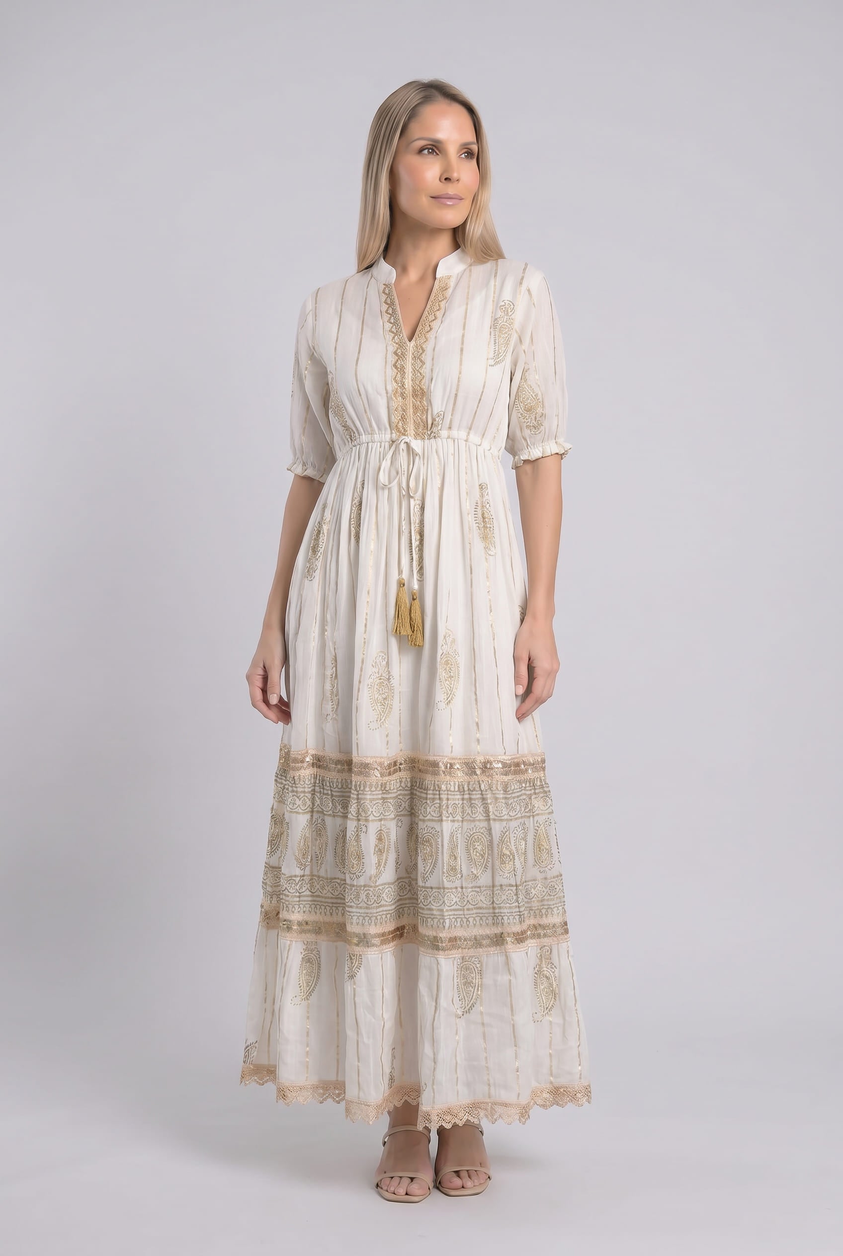 Vestido Kaftan Detalles Dorados - Seleno Shop