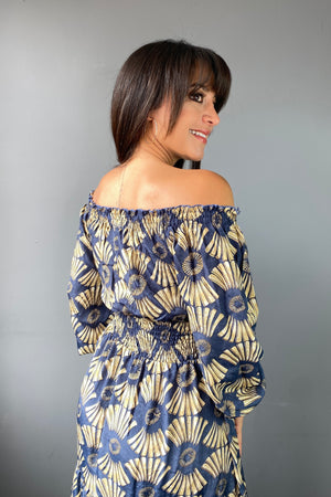 Vestido Kaftan Estampado Azul & Beige - Seleno Shop