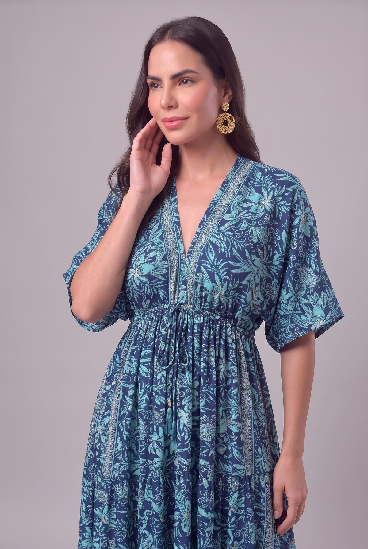 Vestido Kaftan Jardín Turquesa - Seleno Shop