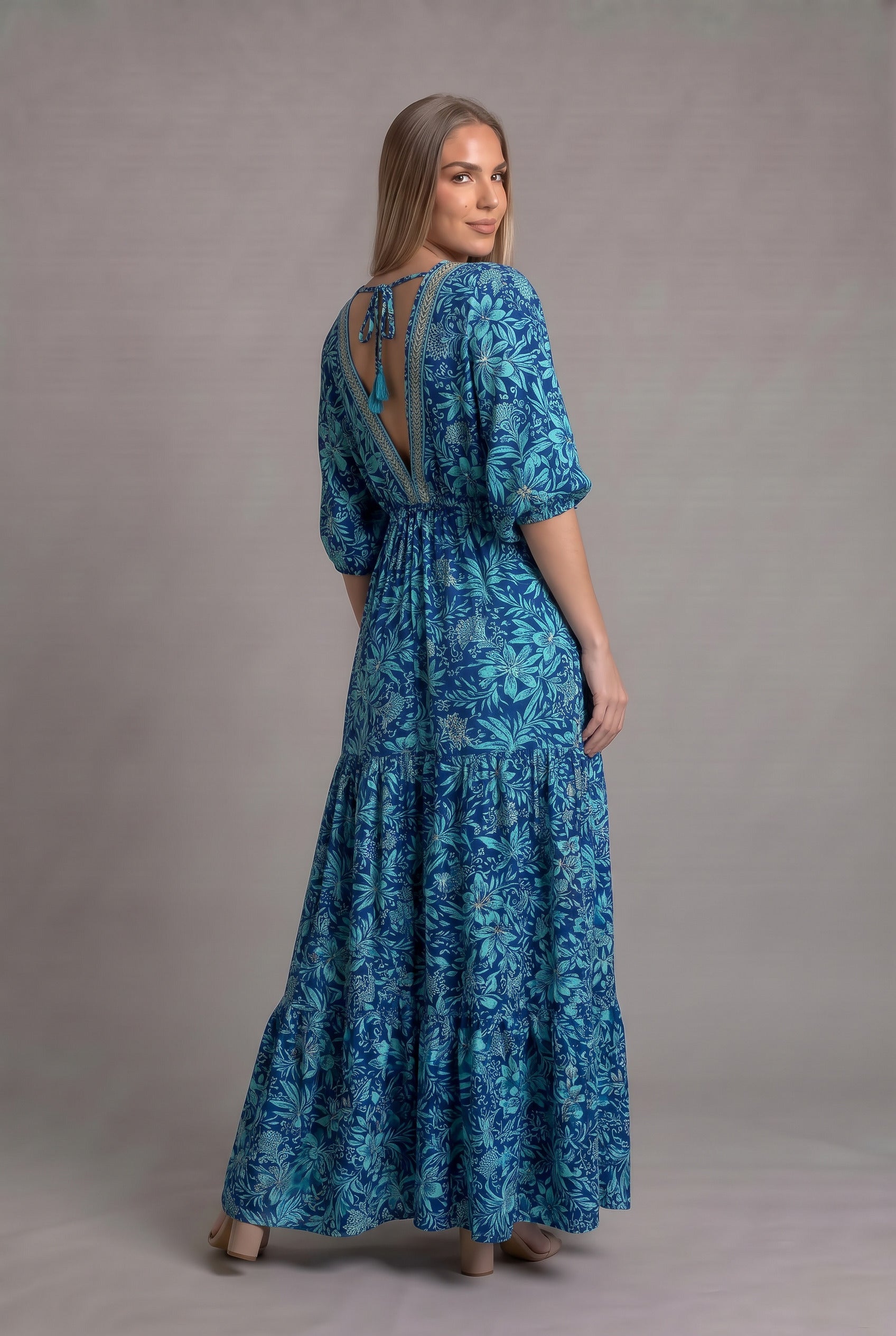 Vestido Kaftan Jardín Turquesa - Seleno Shop