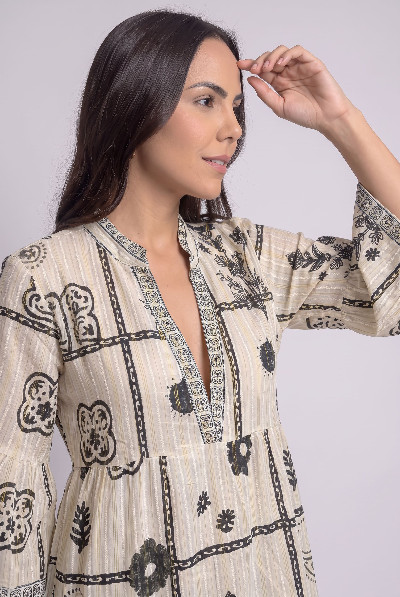 Vestido Kaftan Mosaico Crema - Seleno Shop