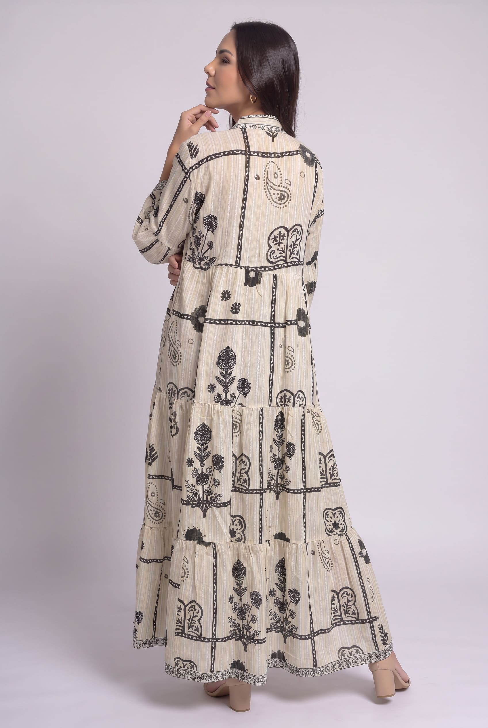 Vestido Kaftan Mosaico Crema - Seleno Shop