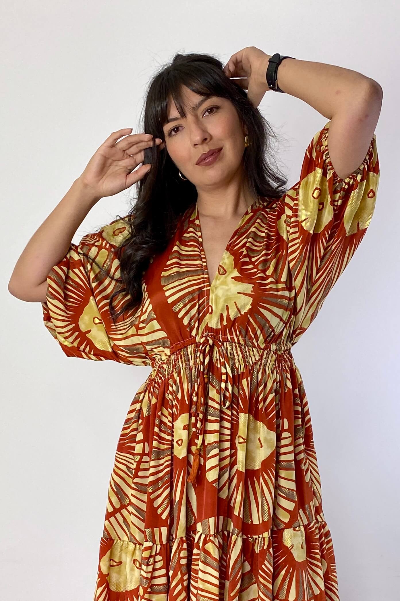 Vestido Kaftan Naranja y Dorado - Seleno Shop