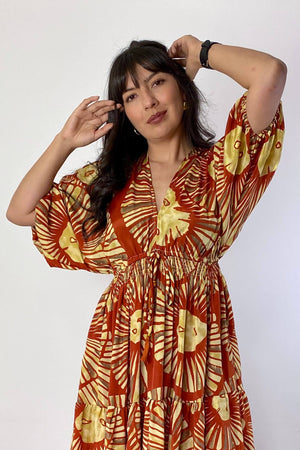 Vestido Kaftan Naranja y Dorado - Seleno Shop