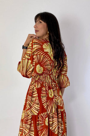 Vestido Kaftan Naranja y Dorado - Seleno Shop