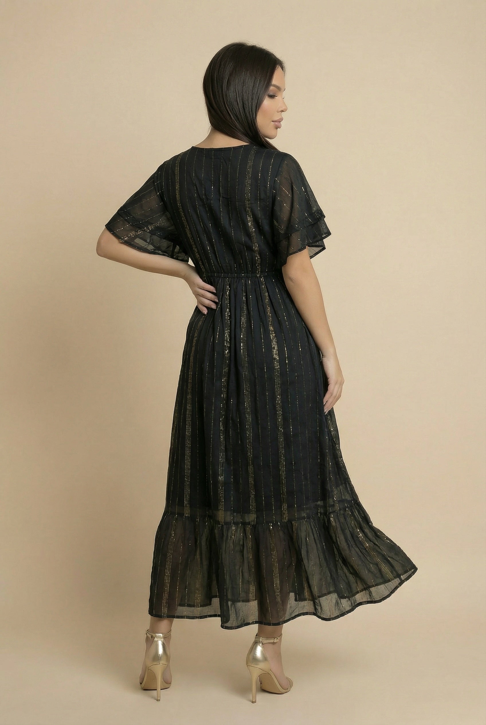 Vestido Kaftan Negro Apliques Dorados - Seleno Shop