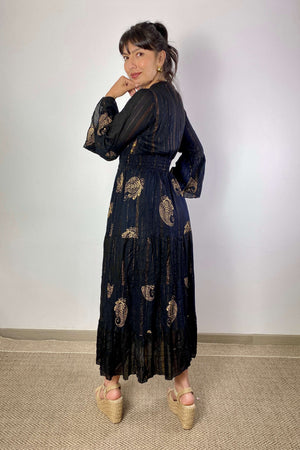 Vestido Kaftan Negro Apliques Dorados - Seleno Shop