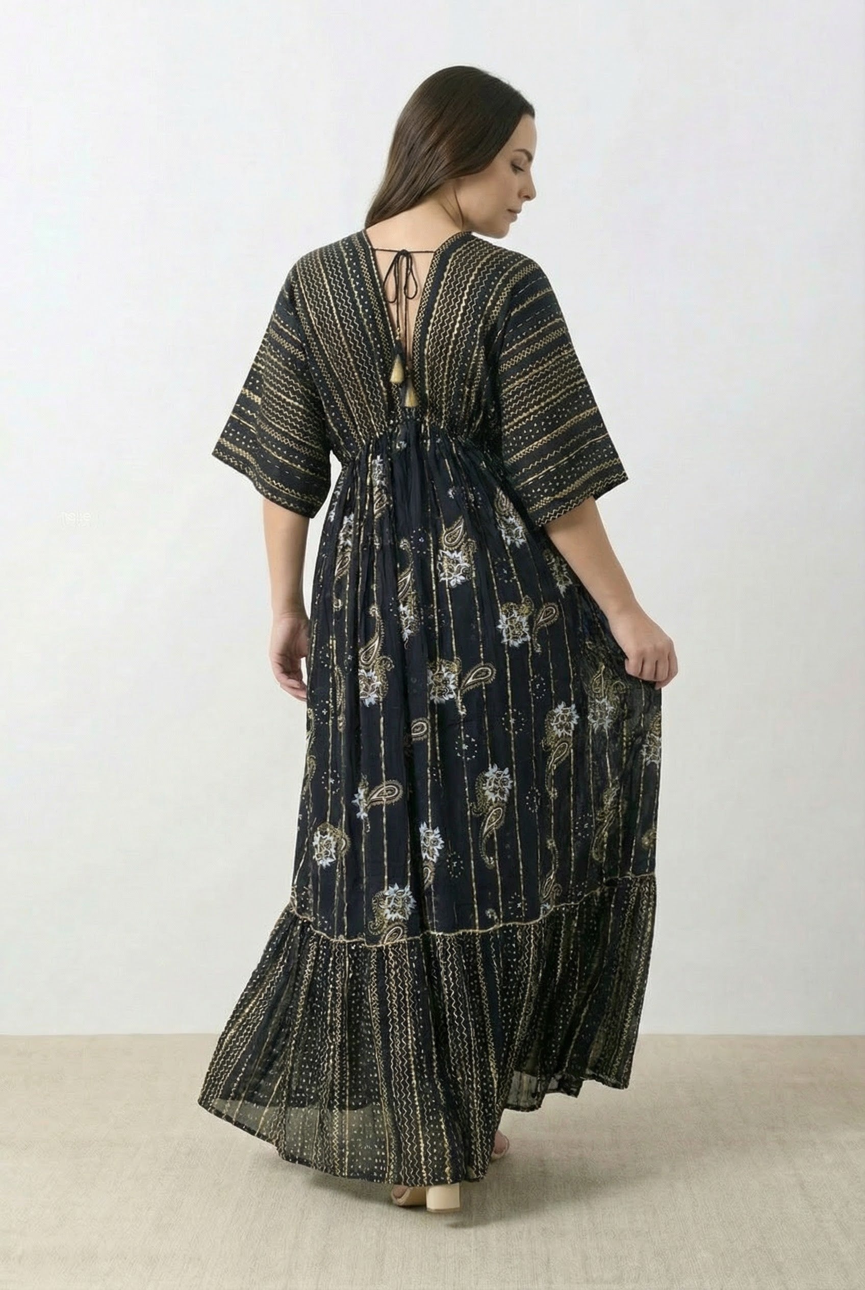 Vestido Kaftan Negro Dorado - Seleno Shop