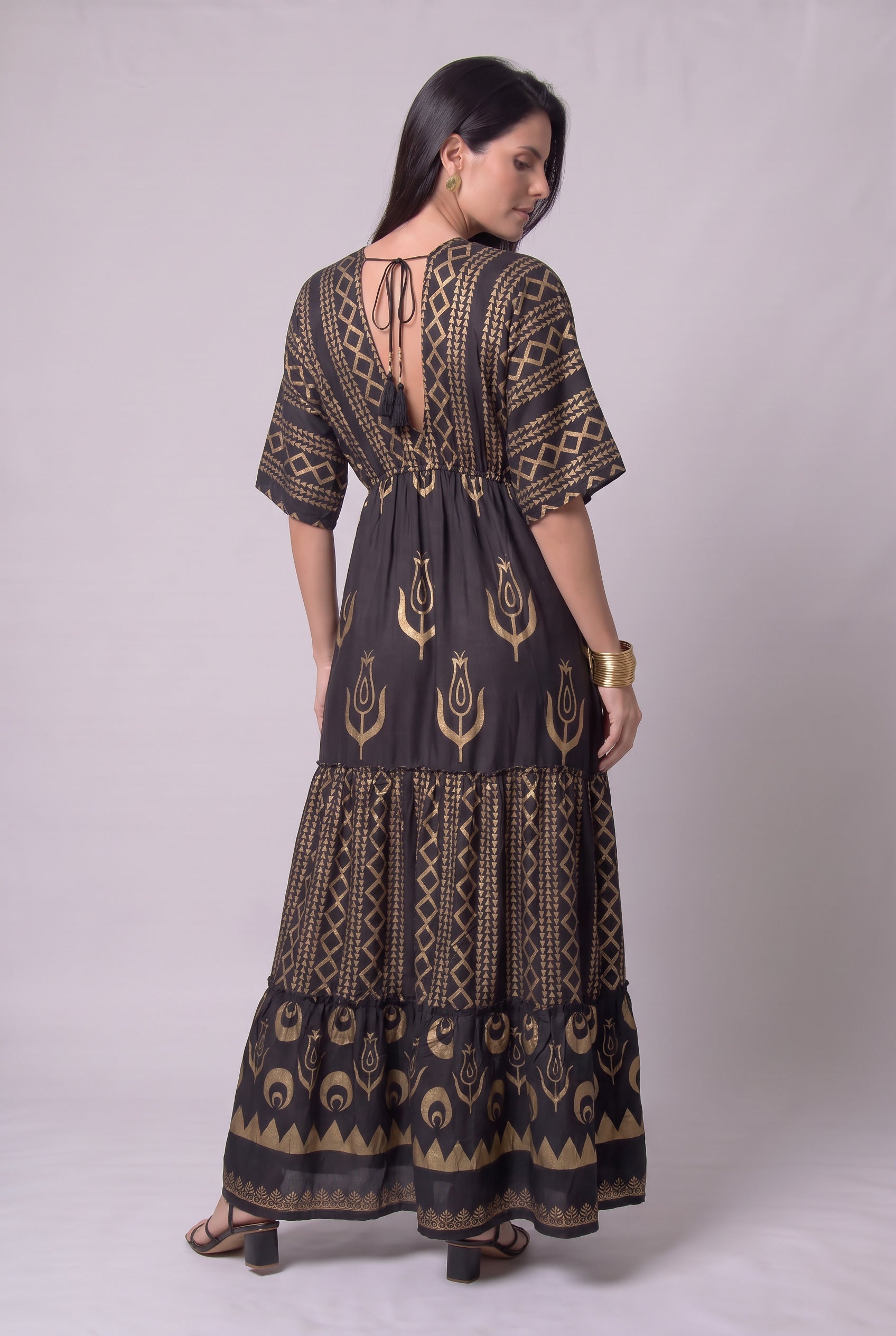 Vestido Kaftan Negro Dorado - Seleno Shop