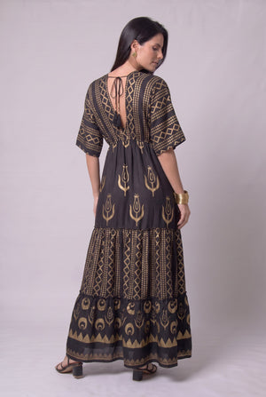 Vestido Kaftan Negro Dorado - Seleno Shop