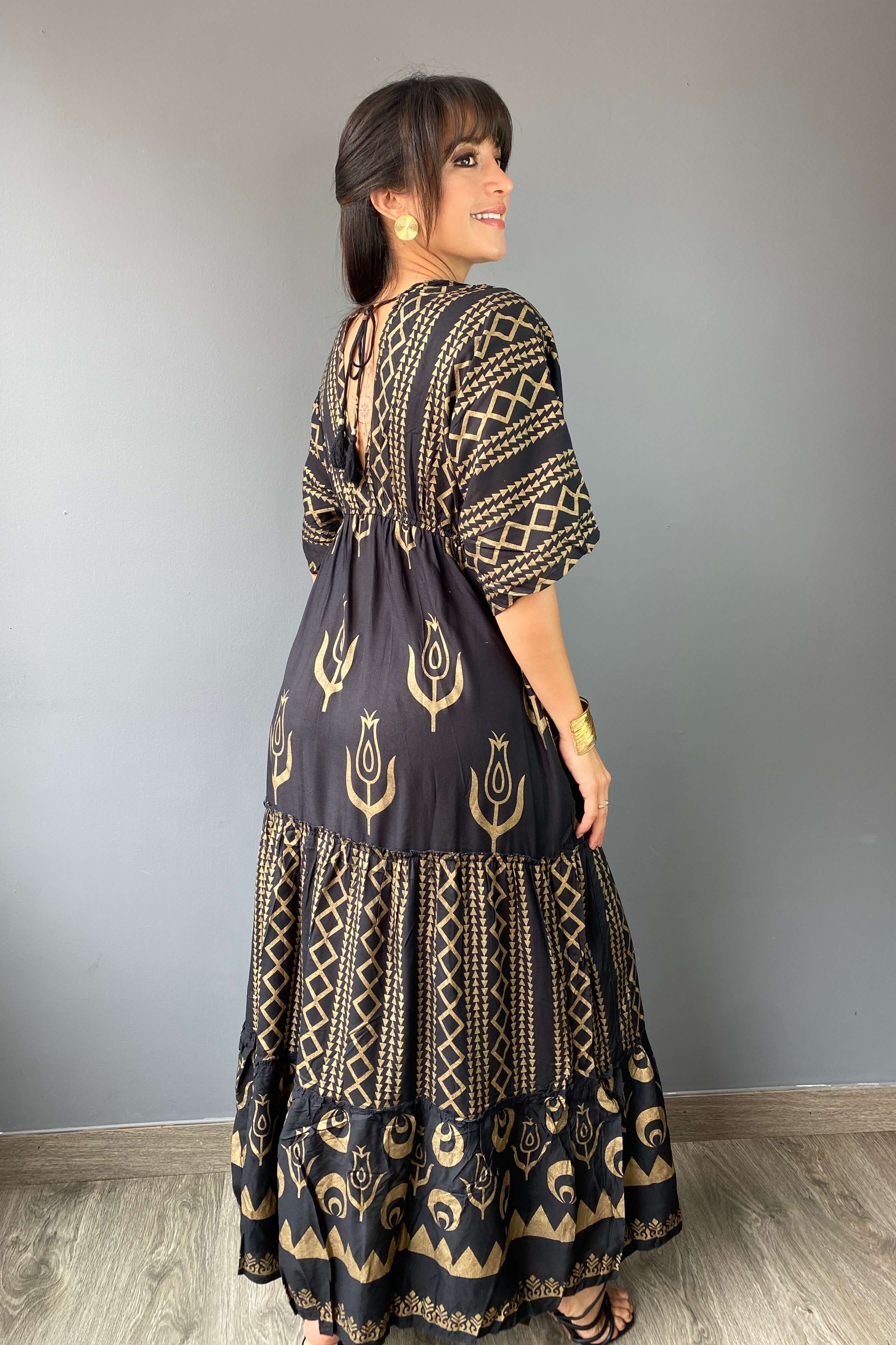 Vestido Kaftan Negro Dorado - Seleno Shop