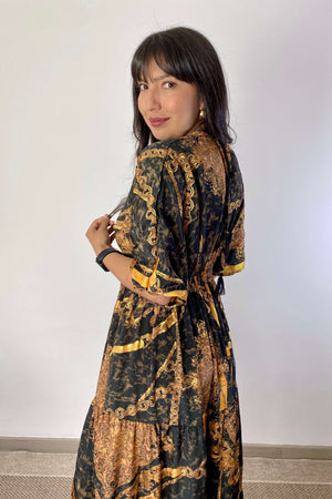 Vestido Kaftan Negro y dorado - Seleno Shop