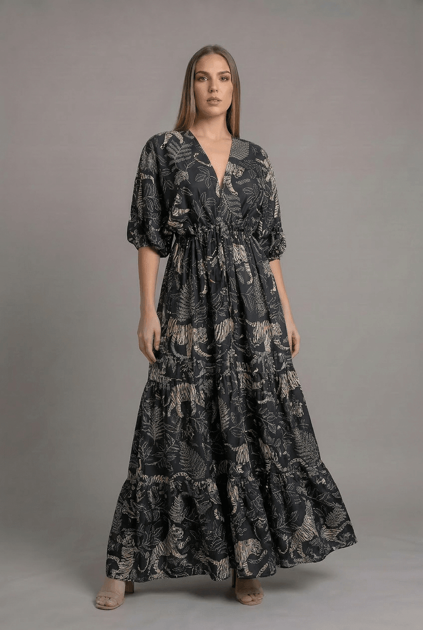 Vestido Kaftan Tigre Nocturno - Seleno Shop
