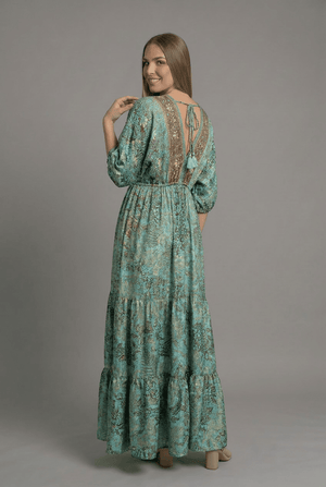 Vestido Kaftan Verde y Dorado - Seleno Shop