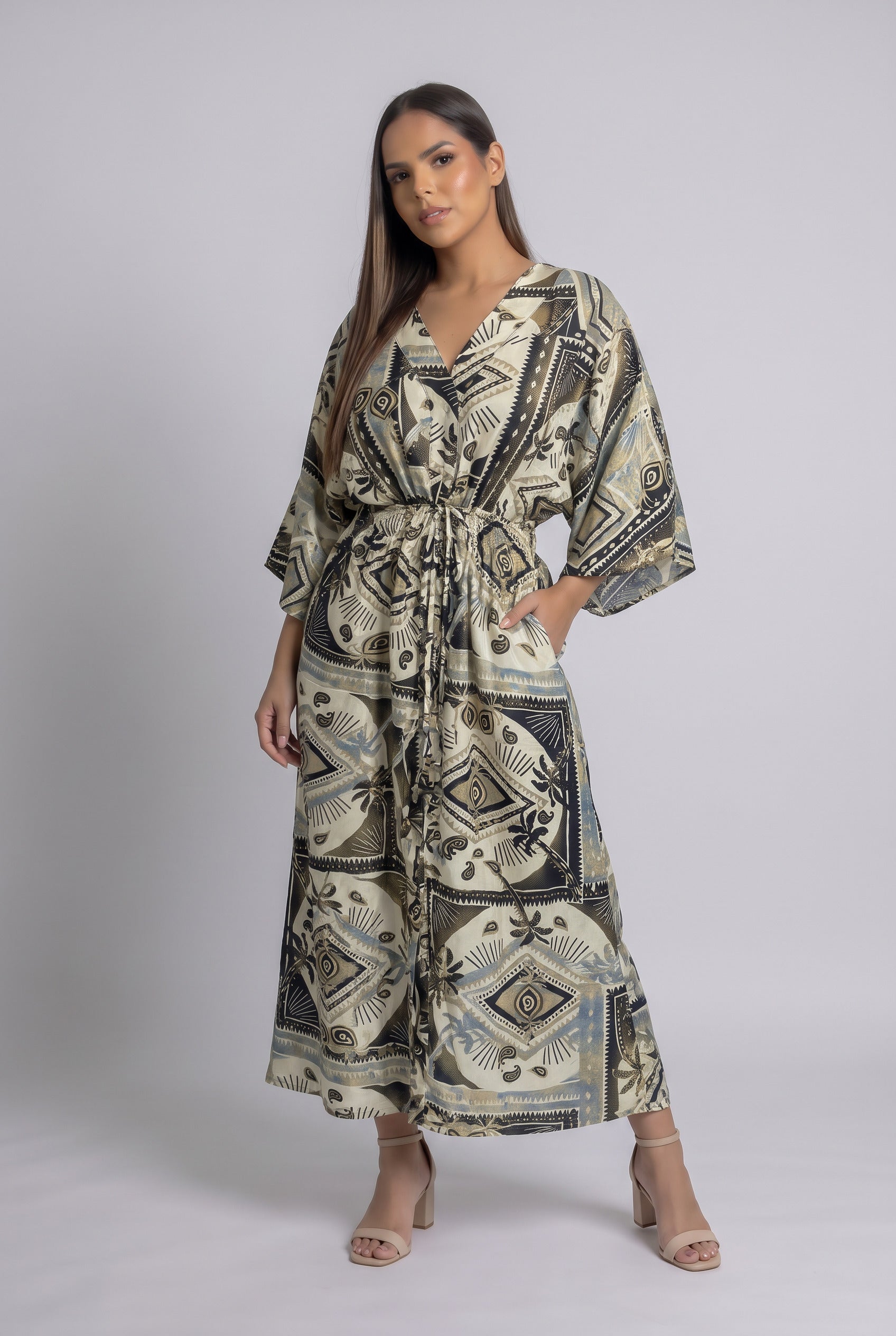 Vestido Kimono Étnica Arena - Seleno Shop