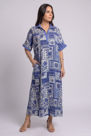Vestido Maxi Azul Patchwork - Seleno Shop
