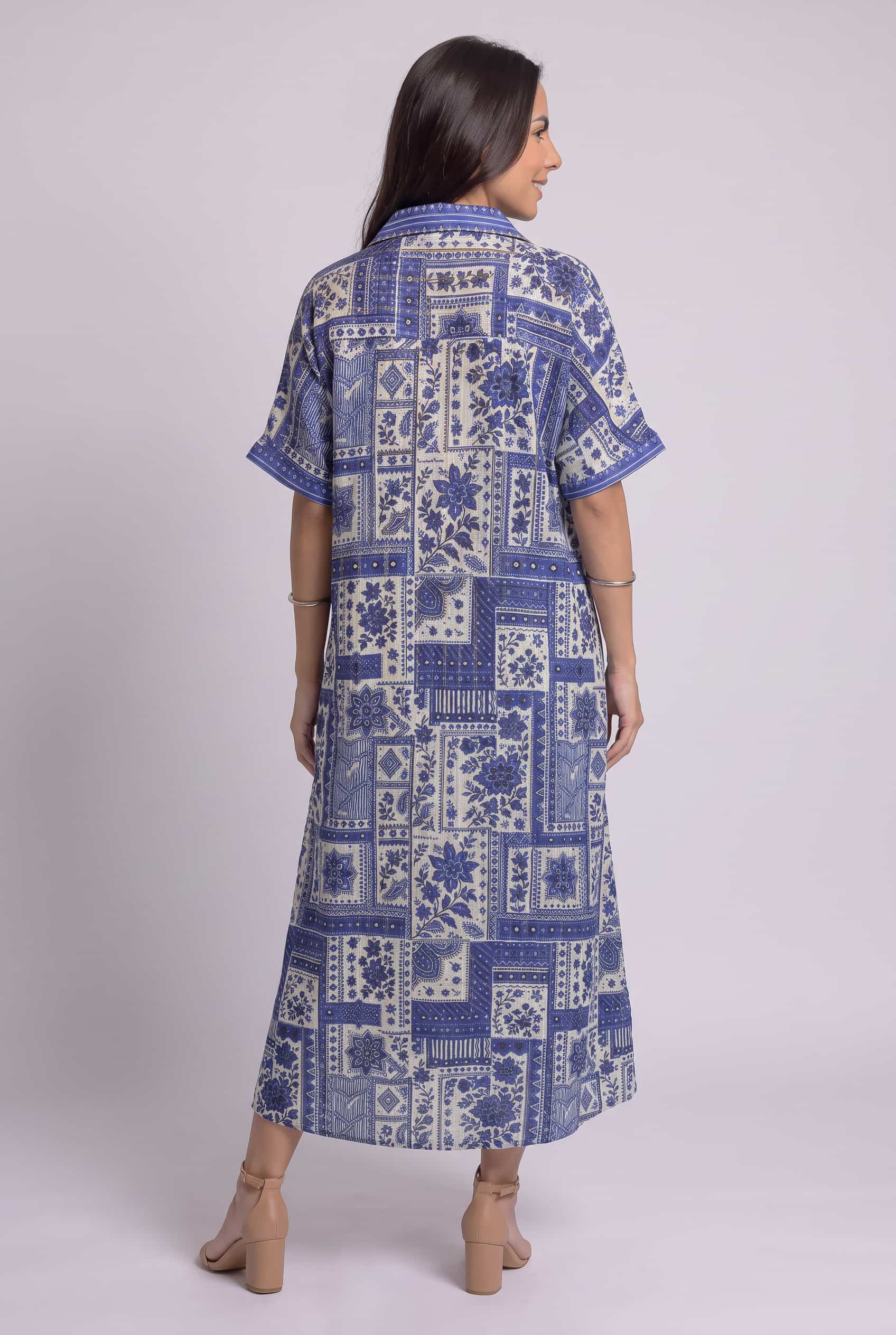 Vestido Maxi Azul Patchwork - Seleno Shop